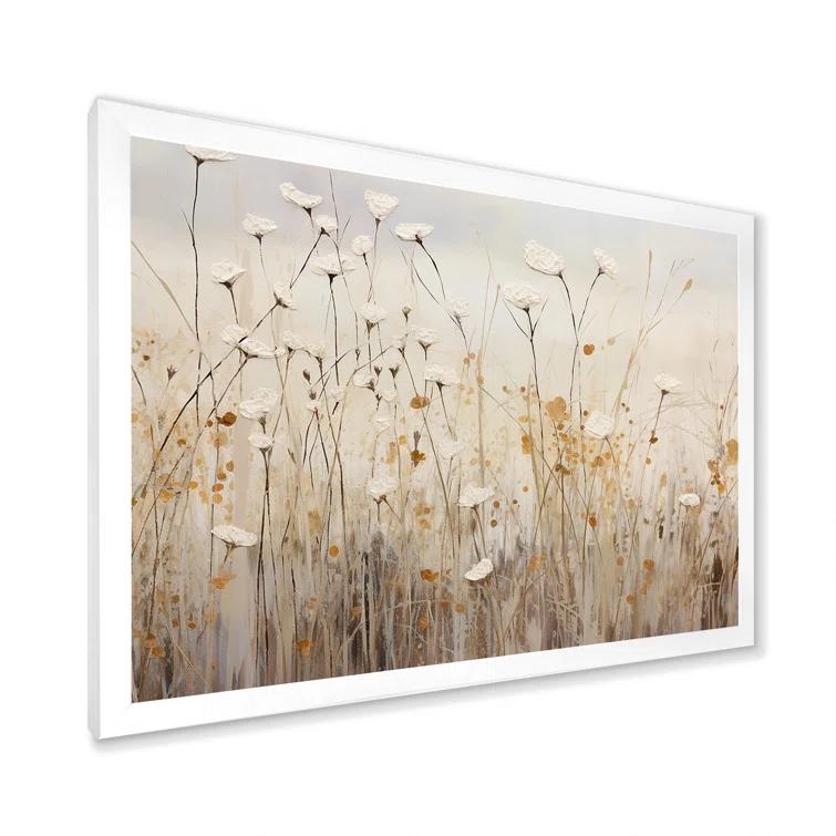 Design Art Beige Wildflowers Floral Fantasy  - Minimal wildflowers on canvas print & Reviews | Wayfair