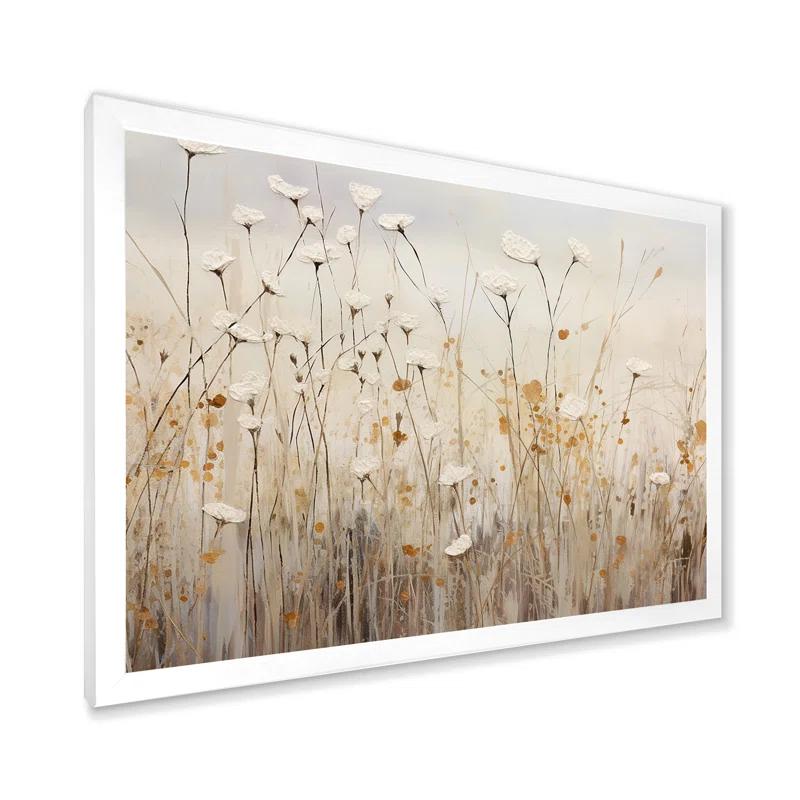 Design Art Beige Wildflowers Floral Fantasy  - Minimal wildflowers on canvas print & Reviews | Wayfair