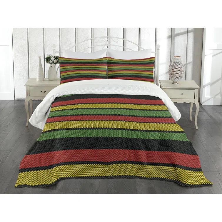 Ambesonne Jamaican Bedspread Set Knitted Rasta Lines Multicolor | Wayfair