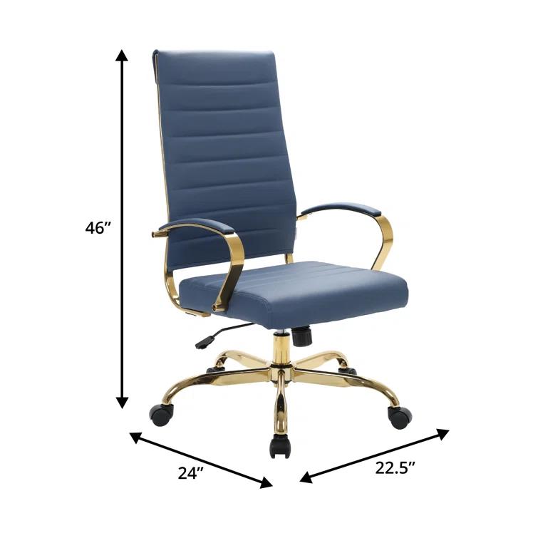 Everly Quinn Humairaa Leather Office Chair – Executive Task Chair with Swivel, Adjustable Height & Gold Base for Home Office or Conference Room