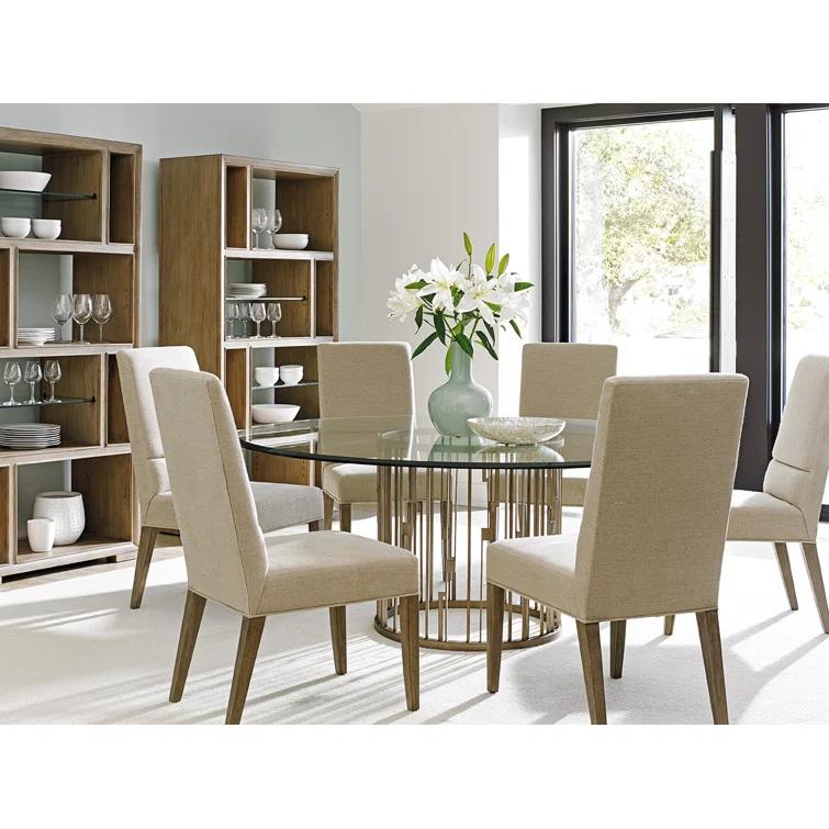 Contemporary Round Glass Dining Table with Silver Metal Base