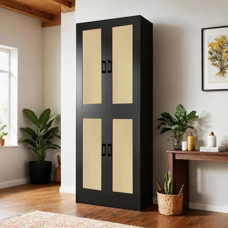 Bay Isle Home™ Rattan Kitchen Pantry Cabinet, 71" Tall Kitchen Pantry Storage Cabinet With Doors, Boho Kitchen Pantry Hutch With Storage For Kitchen, Dining Room