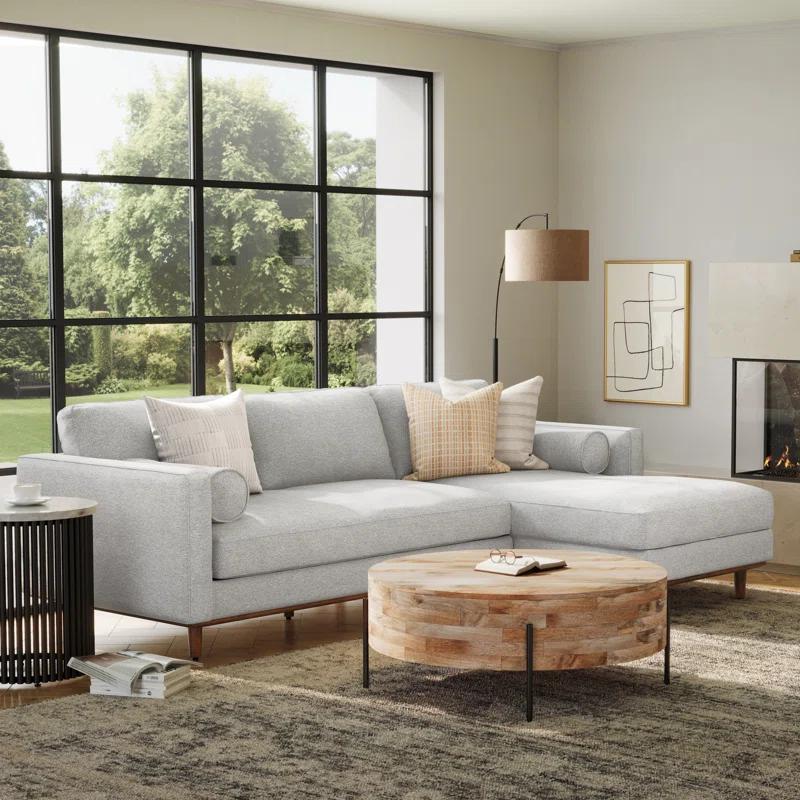 Simpli Home Morrison Large Left Sectional Sofa,Mid-Century Modern Couch with Chaise Lounge and Eco-Friendly Woven-Blend Fabric