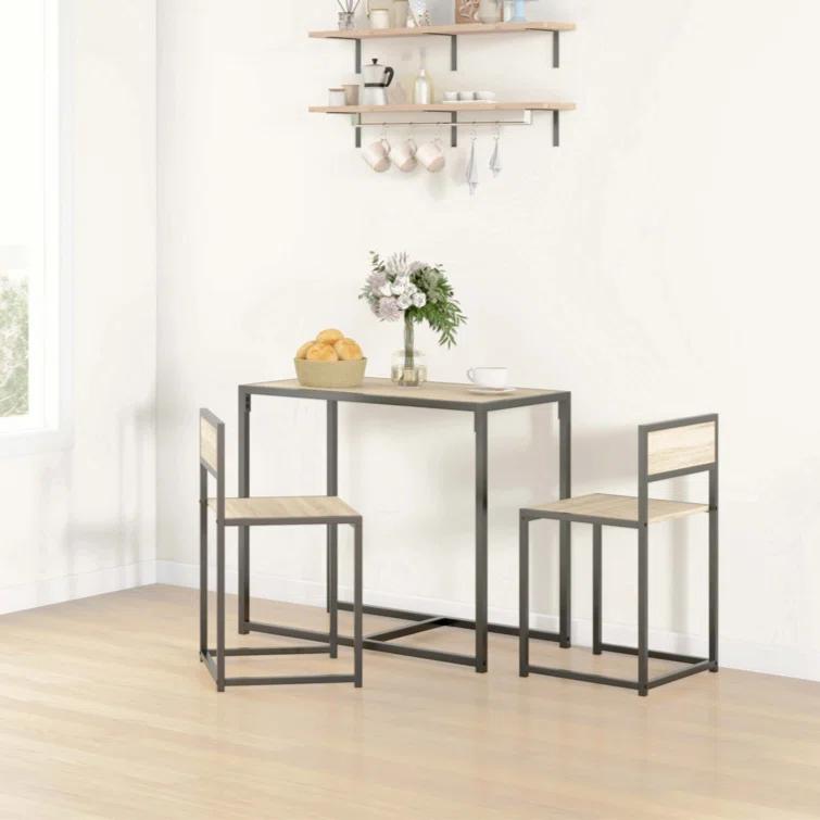 17 Stories 3-Piece Industrial Dining Table Set for 2 Person, Kitchen Table and Chairs, Dining Room Sets