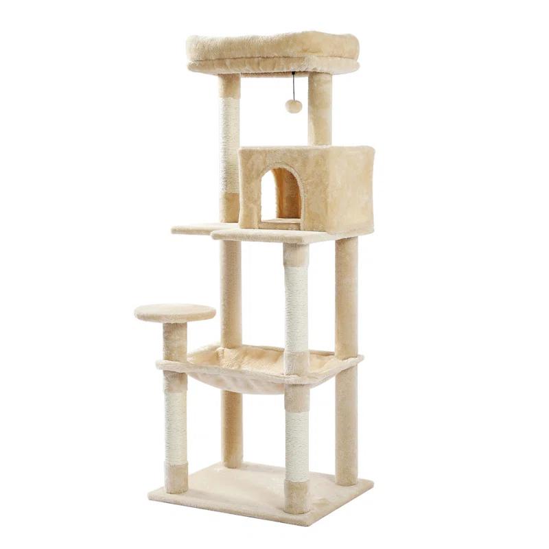 Latitude Run® Indoor Multi-Level Tall Cat Tower With Large Hammock, Scratching Posts, Cozy Condo And Top Perch