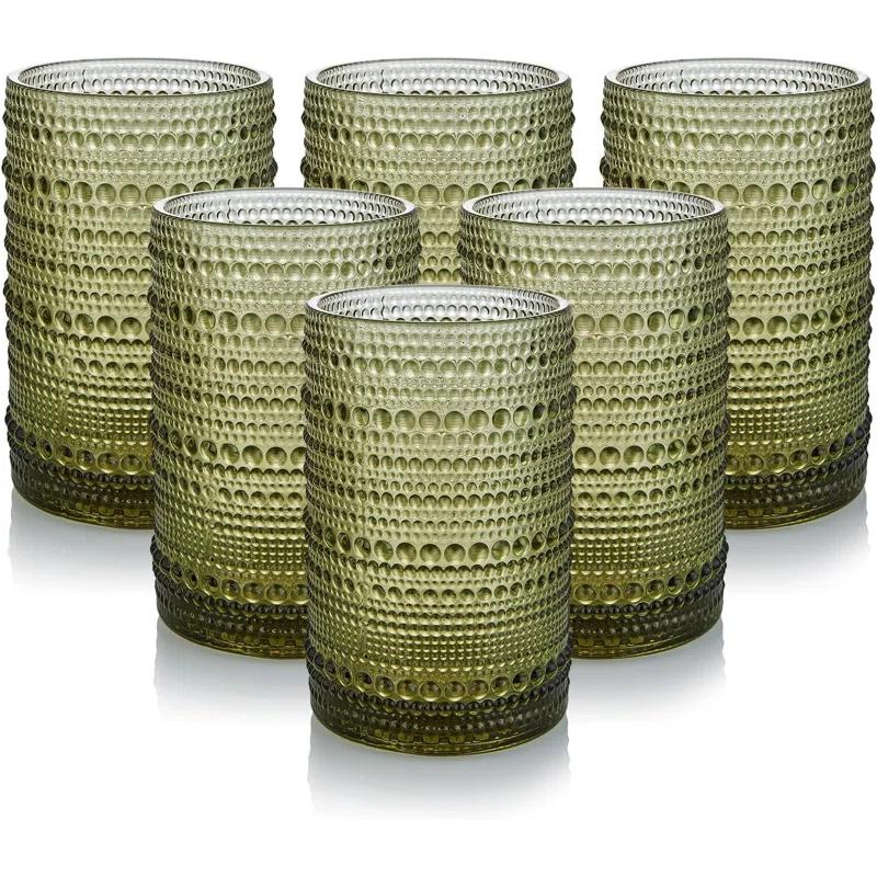 Vintage Glassware Drinking Glass Set of 6, Nailhead Glass