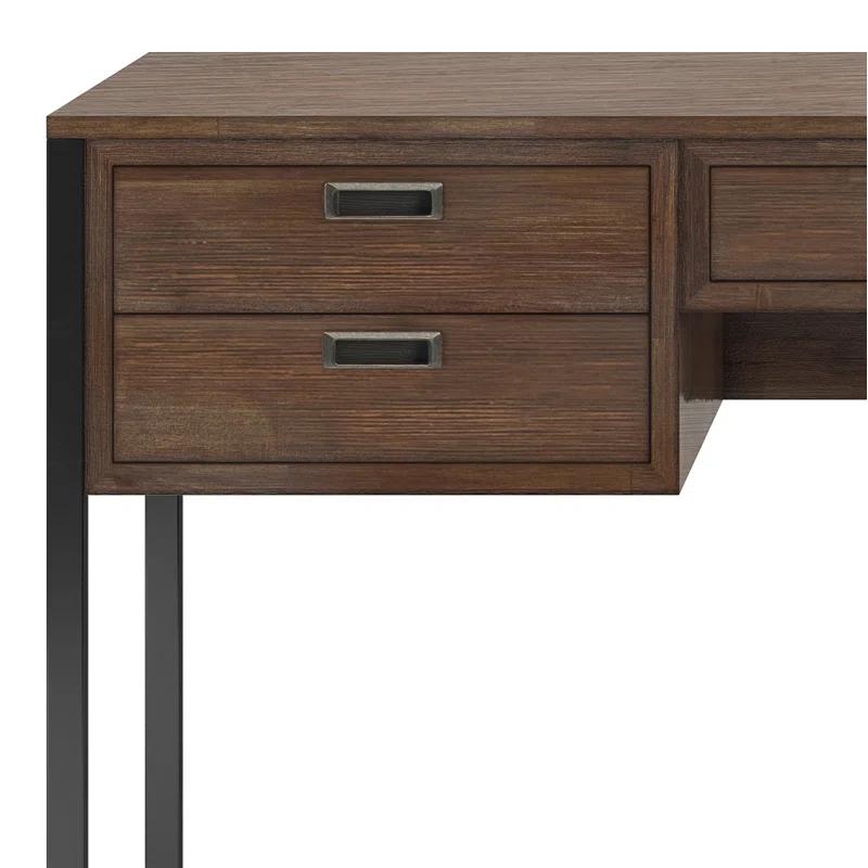 Simpli Home Richmond 60"W Solid Acacia Wood Desk, Industrial Style with Keyboard Tray and 3 Drawers
