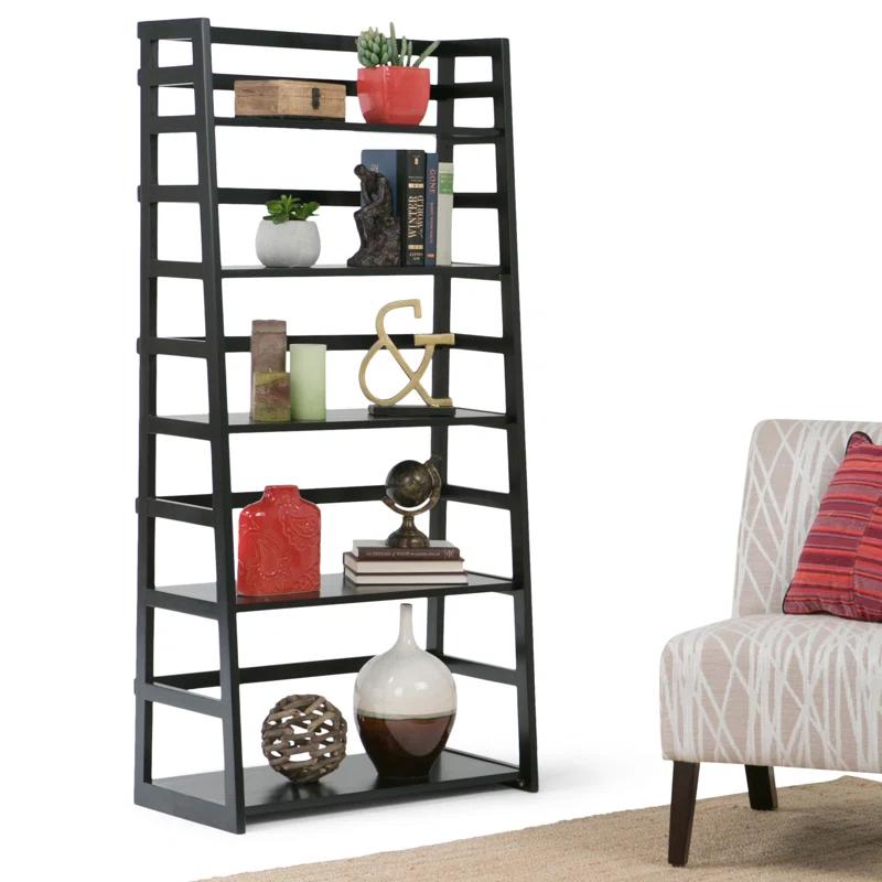 Simpli Home Acadian 30"W Solid Wood 5 Shelf Ladder Bookcase with Open Shelves