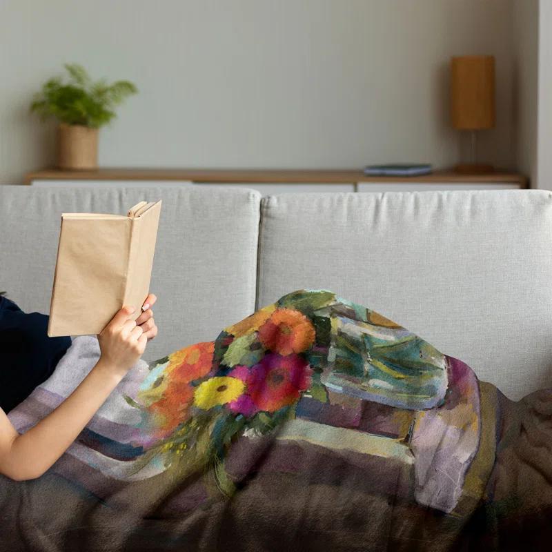 Ambesonne Ambesonne Gerber Daisy Fleece Throw Blanket Bouquet in a Vase Art Multicolor