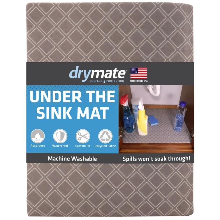 Drymate Under Sink Mat, Protective Cabinet Liner For Kitchen & Bathroom - Absorbent, Waterproof, Machine Washable (24”x29”) (Charcoal) (USA Made)