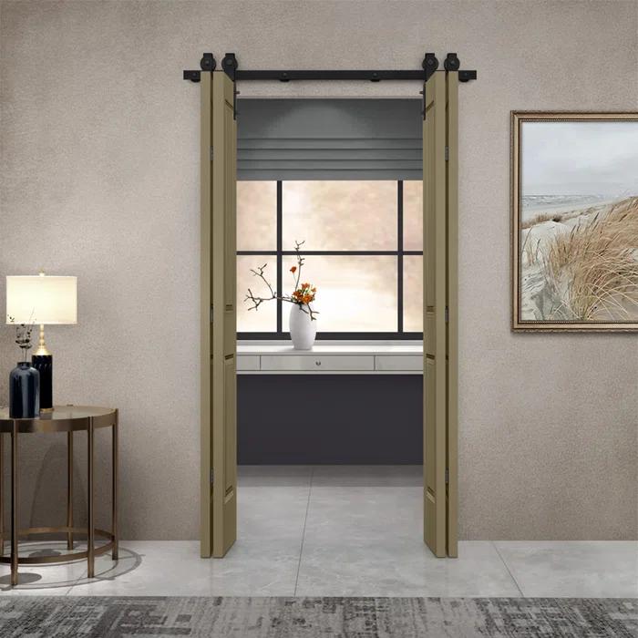 Calhome Paneled MDF Composite Double Bifold Barn Doors with Installation Hardware Kit