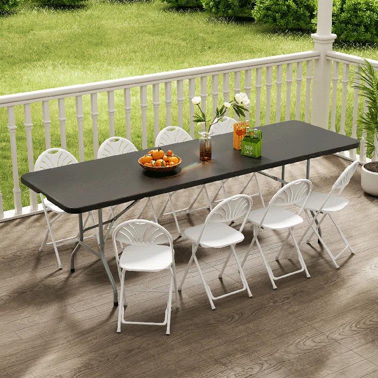 Bring Home Furniture 8Ft Heavy Duty Folding Table, Indoor Outdoor Portable Plastic Picnic Desk with Steel Legs and Handle