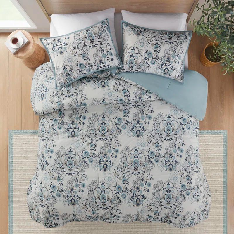 Brielle 3 Piece Floral Printed Cotton Comforter Set
