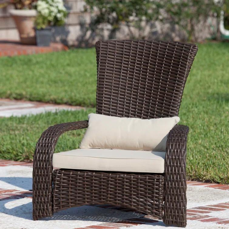 PatioSense Patio Sense Coconino Wicker Lounge Chair, Adirondack Style Includes 3" Thick Beige Cushion & Lumbar Pillow