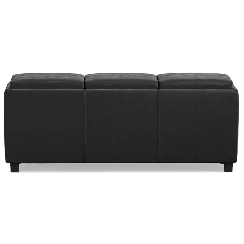 Simpli Home Avalon 42"W Upholstered Storage Ottoman with 3 Flip-Over Serving Trays