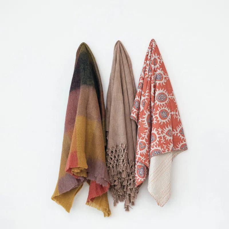 Creative Co-Op Patterned Wool Ruffled Throw Blanket