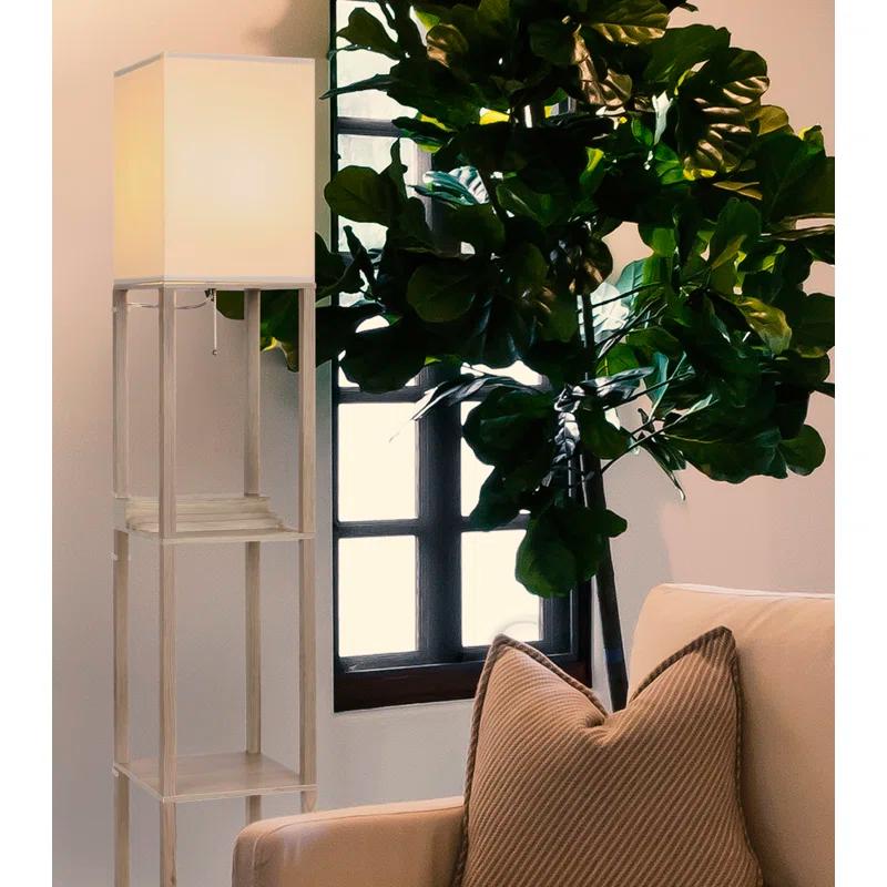 Maxwell 63 in. Traditional USB Charging LED Energy Efficient 3-Shelf Floor Lamp with Fabric Square Shade