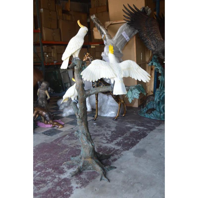 Nifao Statues Three Cockatoo on a Tree Bronze Statue -  Size: 55"L x 34"W x 68"H.