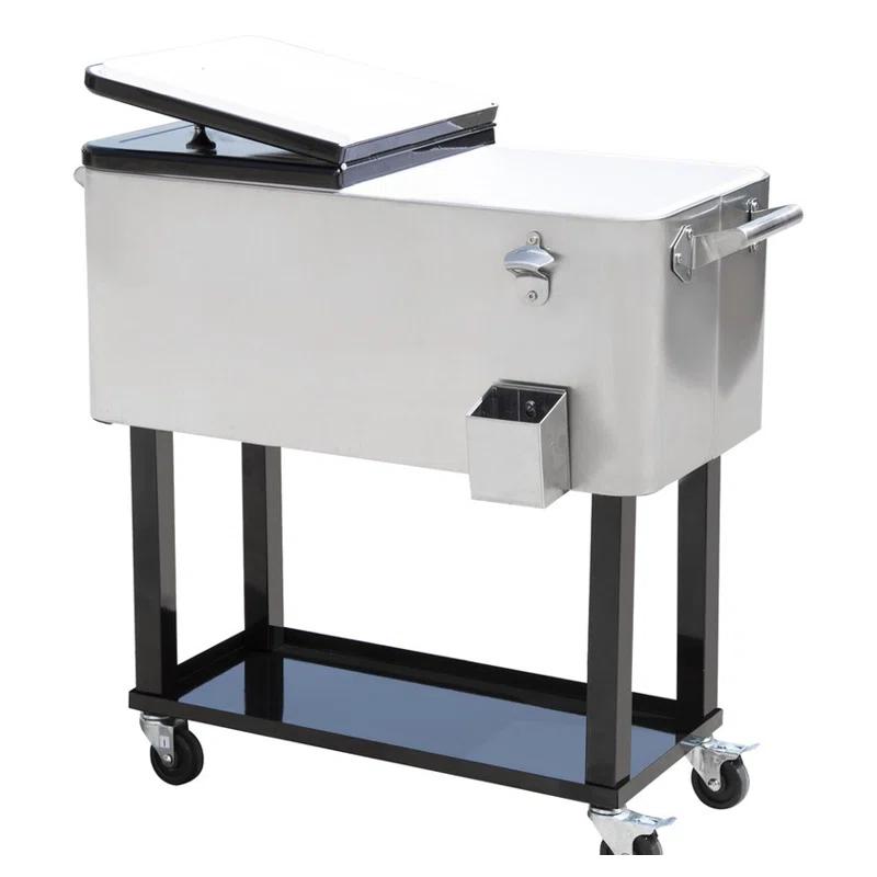 IRHOMA Outsunny 80 QT Rolling Cooling Bins Ice Chest on Wheels Outdoor Stand Up Drink Cooler Cart for Party