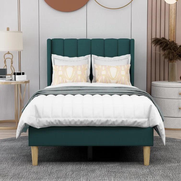 Wade Logan® Eriksay Low Profile Upholstered Platform Bed with Wingback Headboard
