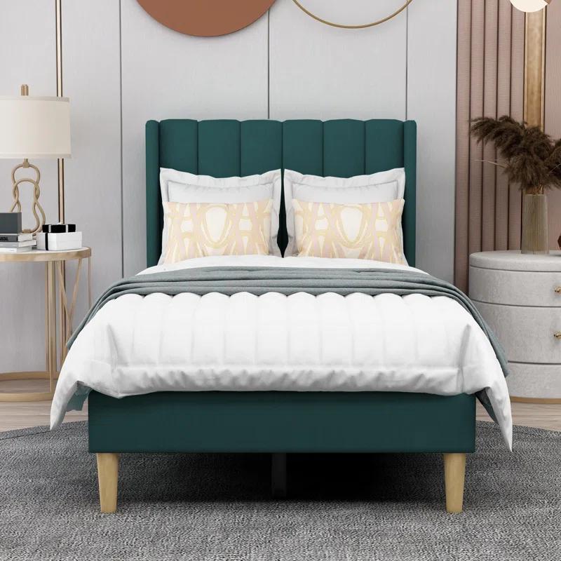Wade Logan® Eriksay Low Profile Upholstered Platform Bed with Wingback Headboard