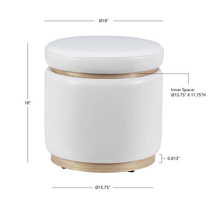 Wade Logan® Addilynne 18'' Wide Faux Leather Round Storage Ottoman & Reviews | Wayfair