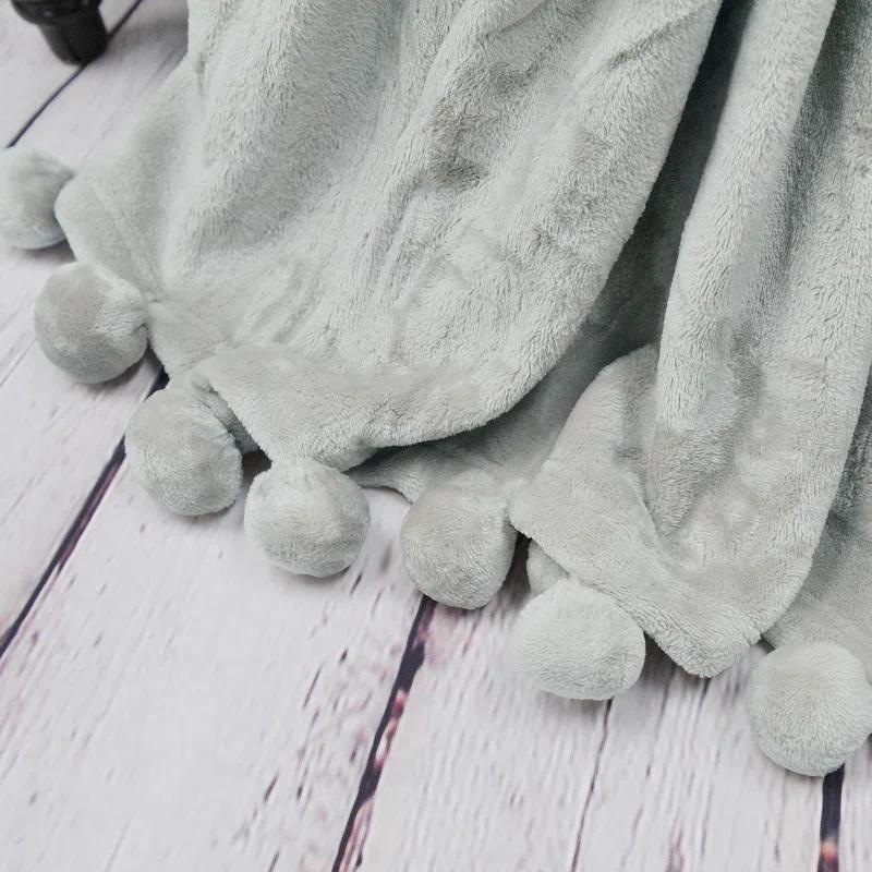 Home Soft Things Flannel Fleece Pom Pom Blanket
