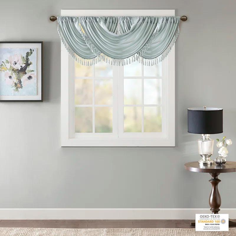 Elena Faux Silk Waterfall Embellished 38'' W Window Valance