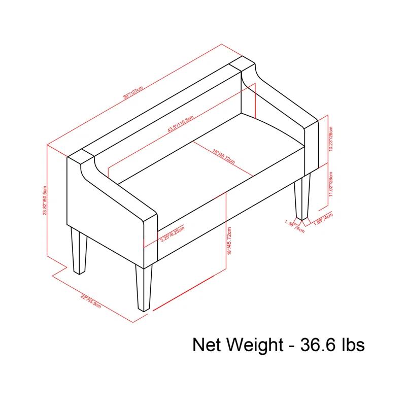 Simpli Home Parris 50"W Upholstered Contemporary Fabric Entryway Bench with Low-Profile Back and Swooped Arms