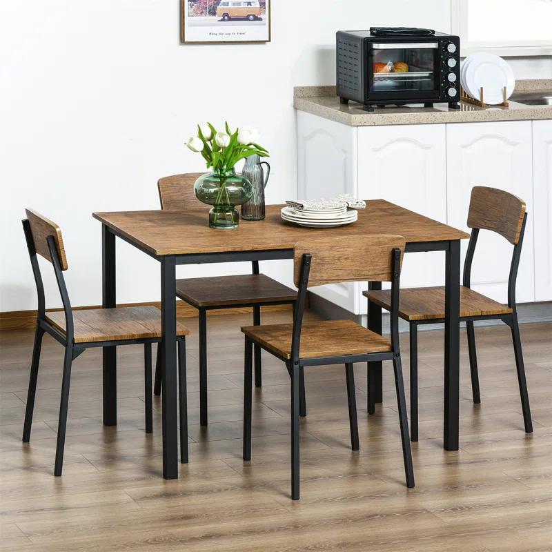 17 Stories 5 Piece Industrial Dining Table Set, Rectangular Kitchen Table And 4 Chairs, Dining Room Set For Small Space
