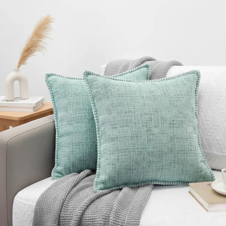 Oveesha Soft Chenille Throw Pillow Covers With Stitched Edge (Set of 2)