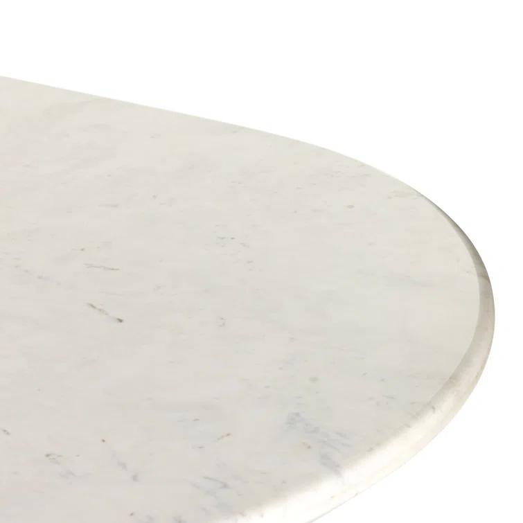 Polished White Marble Oval Dining Table with Fluted Base