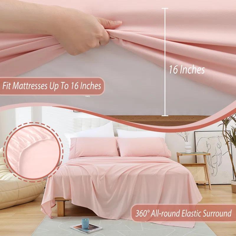 Textile Queen Sheet Set - 4 Piece Soft Breathable Bed Sheets For Queen Size Bed, Deep Pocket Luxury Brushed Sheets, Hotel Bedding Sheets And Pillowcases, Wrinkle Free Oeko-Tex Sheets