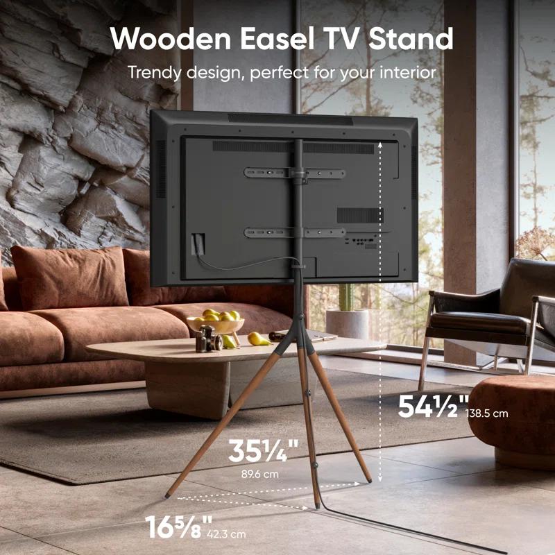 ONKRON Tripod TV Stand Wood for TVs up to 65" and 77 lbs, Swivel Floor Corner TV Stand Adjustable