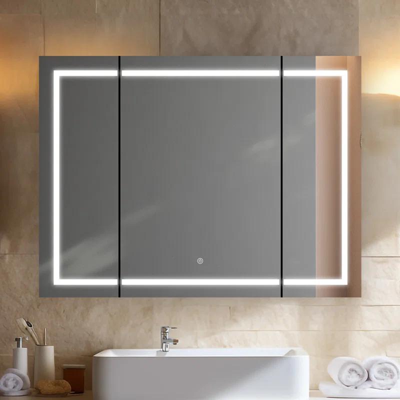 AQUADOM R3-4036E Royale Medicine Cabinet with Electrical Outlets, Defogger, Adjustable LED 3X Magnifying Mirror.