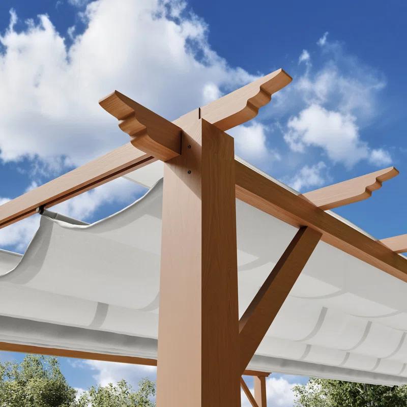 Paragon-Outdoor Florence 11 ft. W x 11 ft. D Wood Grain Aluminum Pergola in Canadian Cedar with Convertible Canopy