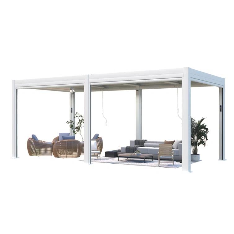 EROMMY 10 Ft. W x 20 Ft. D Aluminum Pergola with Canopy, with LED lights and Motorized Curtains