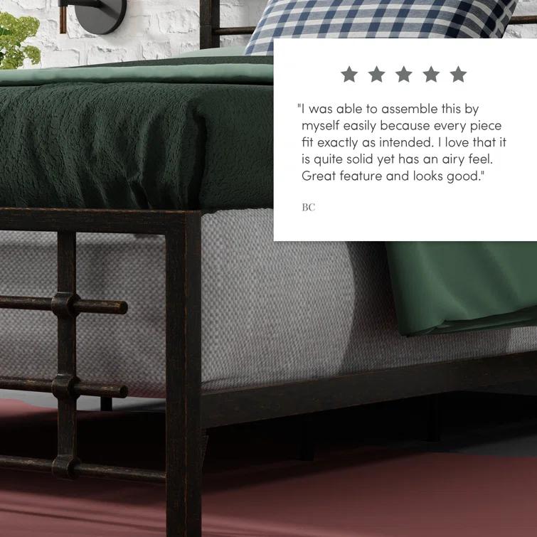 17 Stories Mcintosh Industrial Metal Snap Assembled Bed Frame
