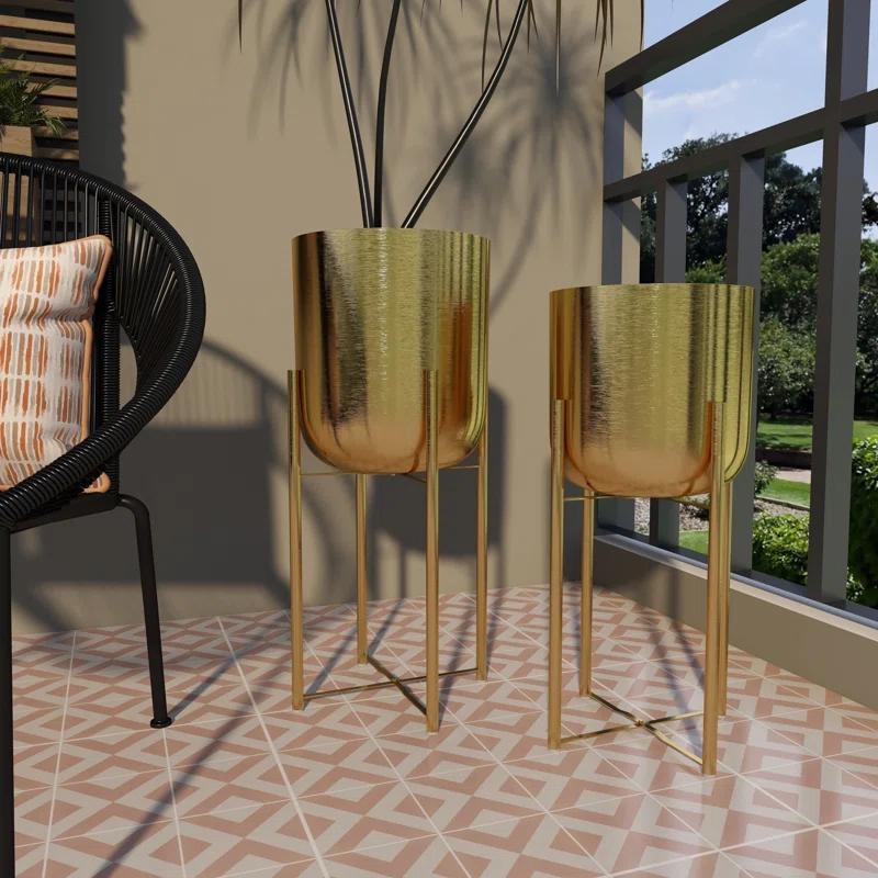 CosmoLiving by Cosmopolitan 2 - Piece Metal Dome Indoor Outdoor Planter with Removable Stand Set