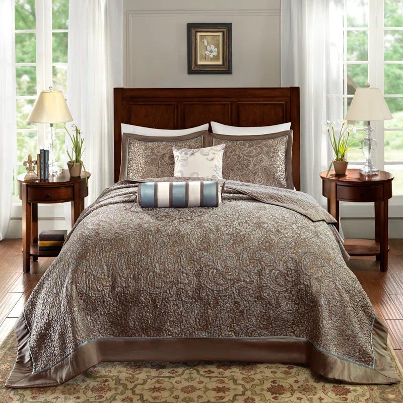 Madison Park Aubrey 5 Piece Jacquard Bedspread Set with Throw Pillows