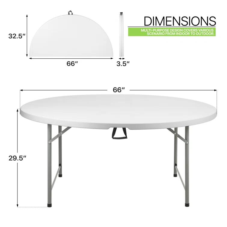 Plastic Round Folding Table, Portable Foldable Party Banquet Table for Camping Dining Outdoor Picnic