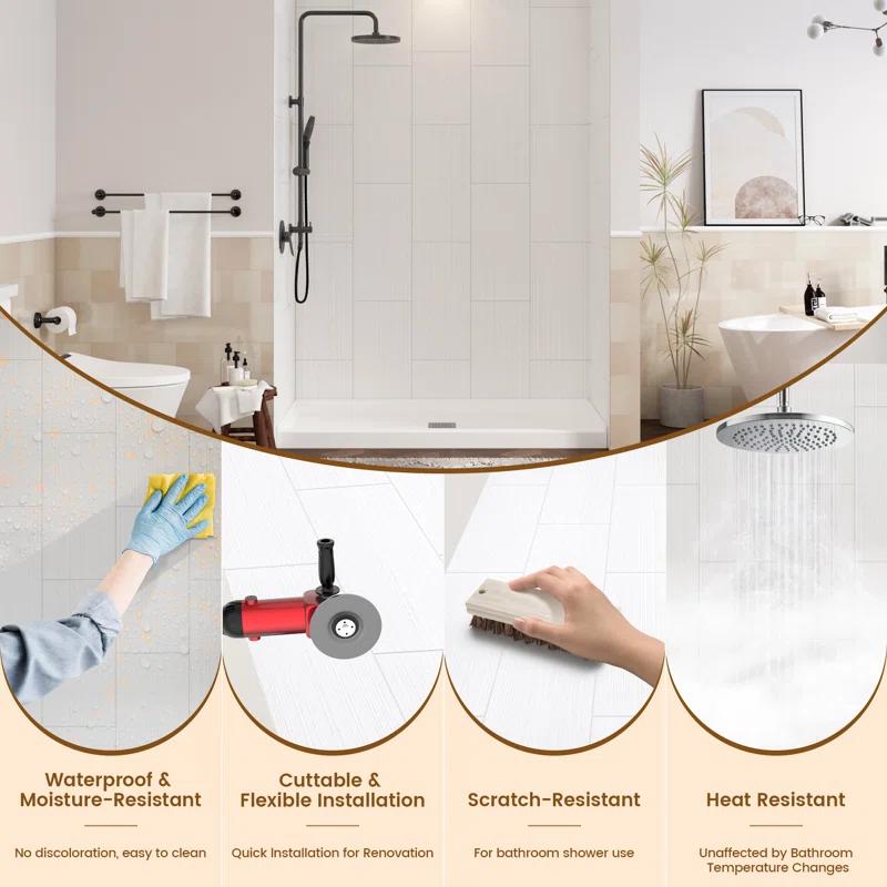 CASAINC 60"W 75/96"H Glue Up SMC Shower & Tub Wall Panel Surround,0.138 Thick,Cuttable,Quick Install