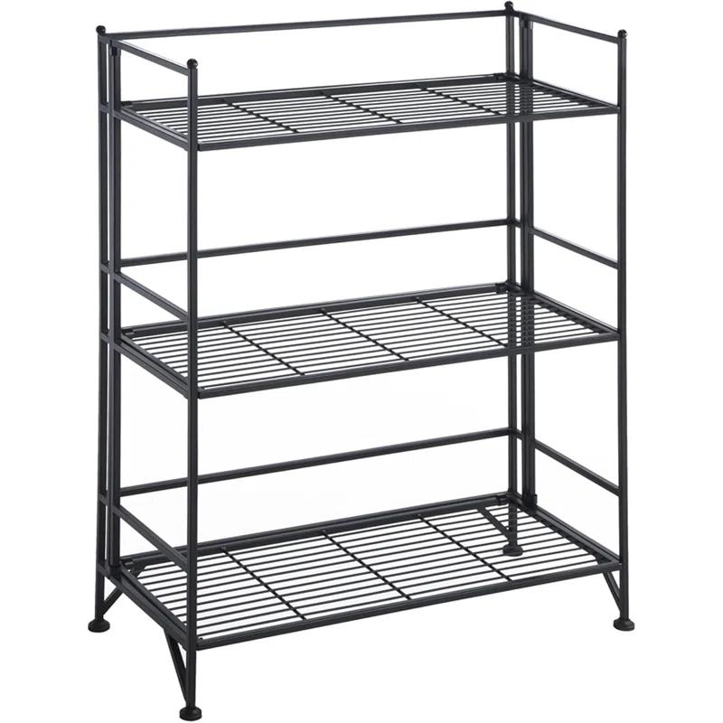 17 Stories 3-Tier Wide Folding Metal Shelf, Black