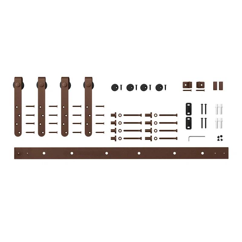 American Pro Decor Solid Steel Mini Sliding Rolling Barn Door Hardware Kit for Double Wood Doors