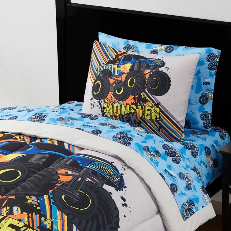 Sweet Home Collection Kids Monster Truck Printed Bed in a Bag Comforter & Sheet Set