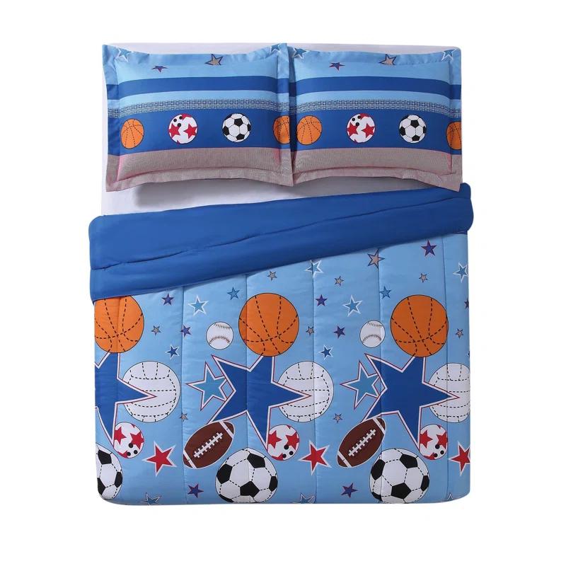 My World Sports and Stars Comforter Set – Kids Bedding with Baseball, Football, Soccer & Volleyball Design