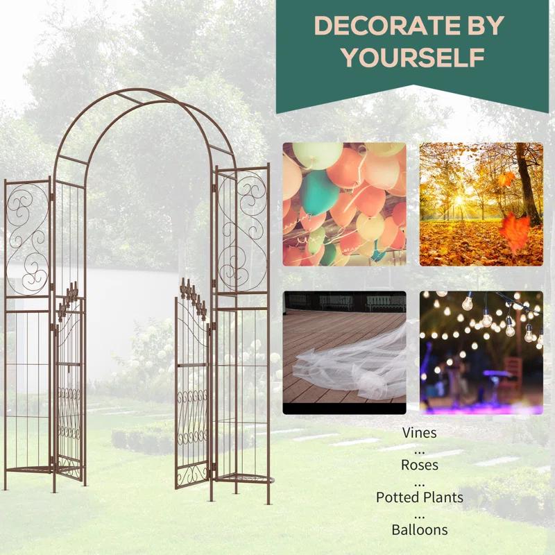 Outsunny 54.25'' W x 15.25'' D Metal Arbor with Gate in Brown