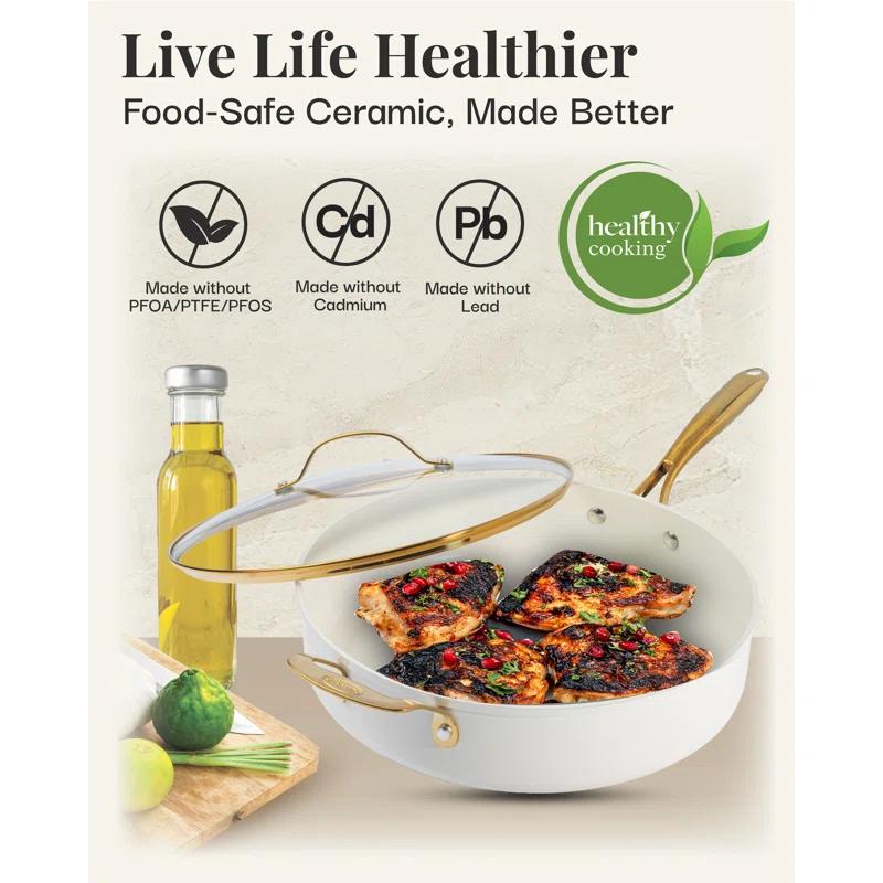 Gotham Steel Gotham Steel Naturals Cream Ultra Nonstick Ceramic 5.5 Qt Jumbo Cooker Pan with Lid
