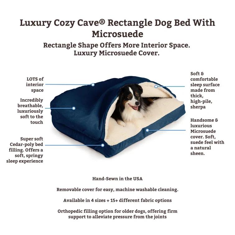 Snoozer Pet Products Snoozer Microsuede Rectangle Cozy Cave Hooded Dog Bed