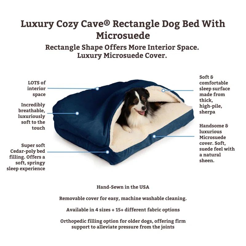 Snoozer Pet Products Snoozer Microsuede Rectangle Cozy Cave Hooded Dog Bed